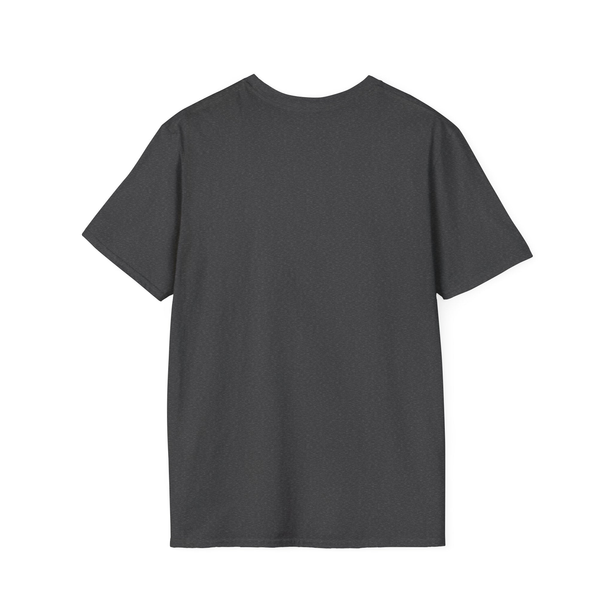 Creation of Adam T-Shirt back view flat lay in dark heather grey, showing a plain back with no graphic.