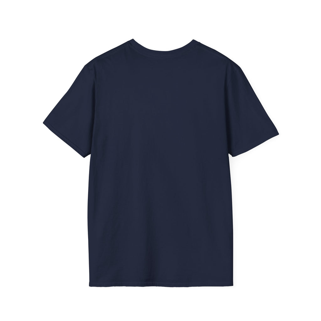 Saint Biscuit Heal Us T-shirt back view flat lay in navy blue, showing a plain navy back with no graphic.