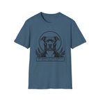 Holy Orders | Pitbull T-Shirt flat lay on white shirt featuring a stained glass style illustration of a Pitbull depicted as a holy figure with a golden halo and the text 'Holy Orders.'