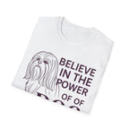 Believe in the Power of Dog Shih Tzu Line Art T-Shirt in white, folded flat lay showing the Shih Tzu line art and Believe in the Power of Dog text.
