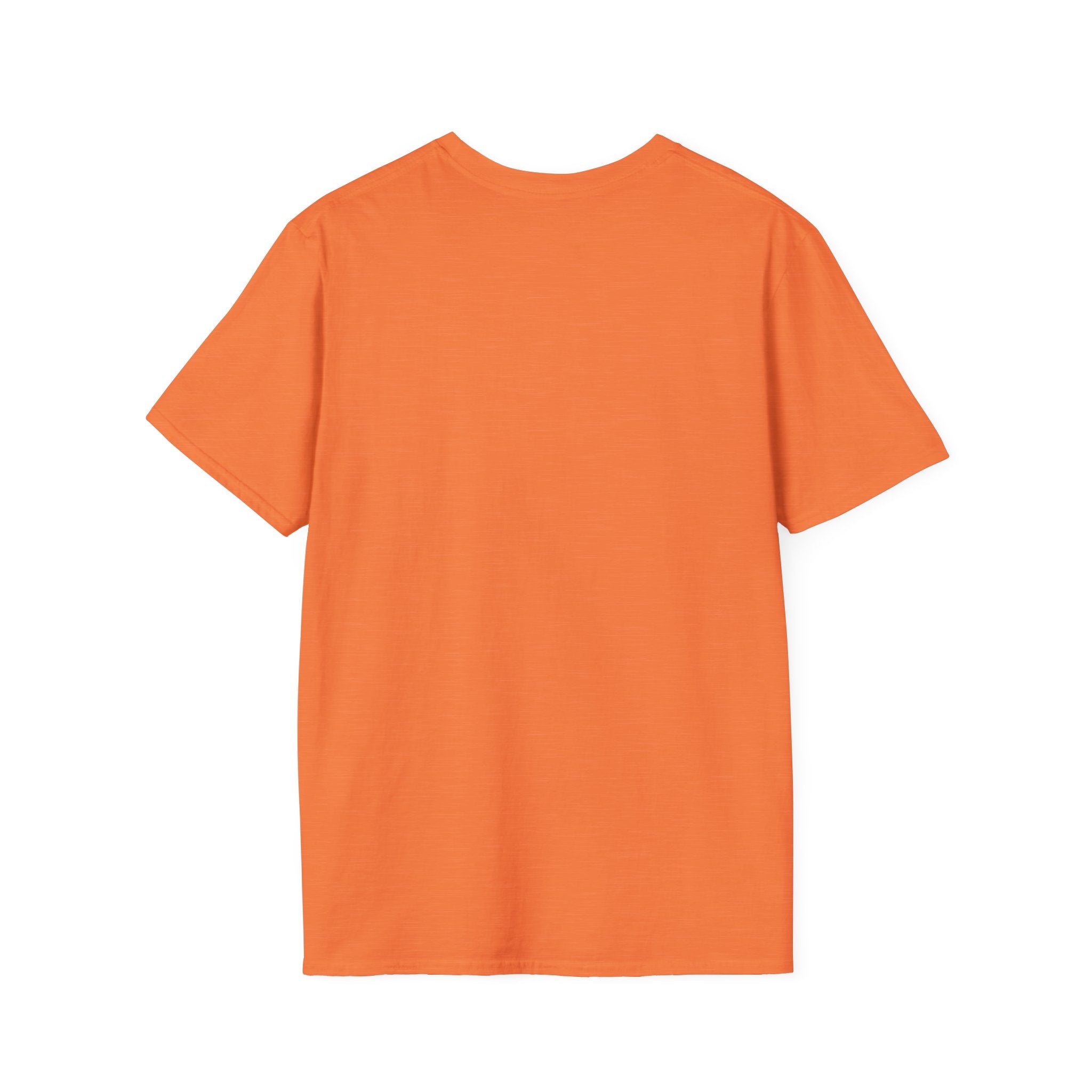 Believe in the Power of Dog T-shirt back view flat lay in orange, showing a plain back with no graphic.