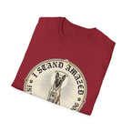 I Stand Amazed Belgian Malinois T-Shirt in cardinal red, folded view showing the front graphic of the Belgian Malinois design with halo and 'I Stand Amazed' text.