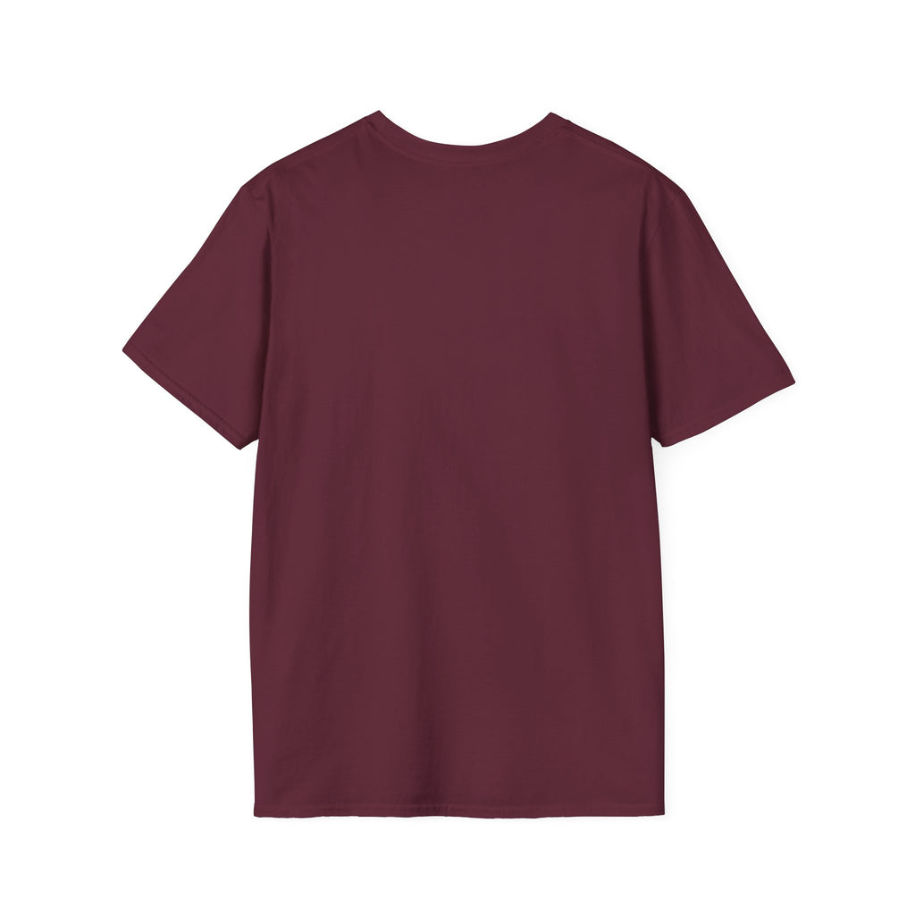 Saint Biscuit Heal Us T-shirt back view flat lay in maroon, showing a plain maroon back with no graphic.