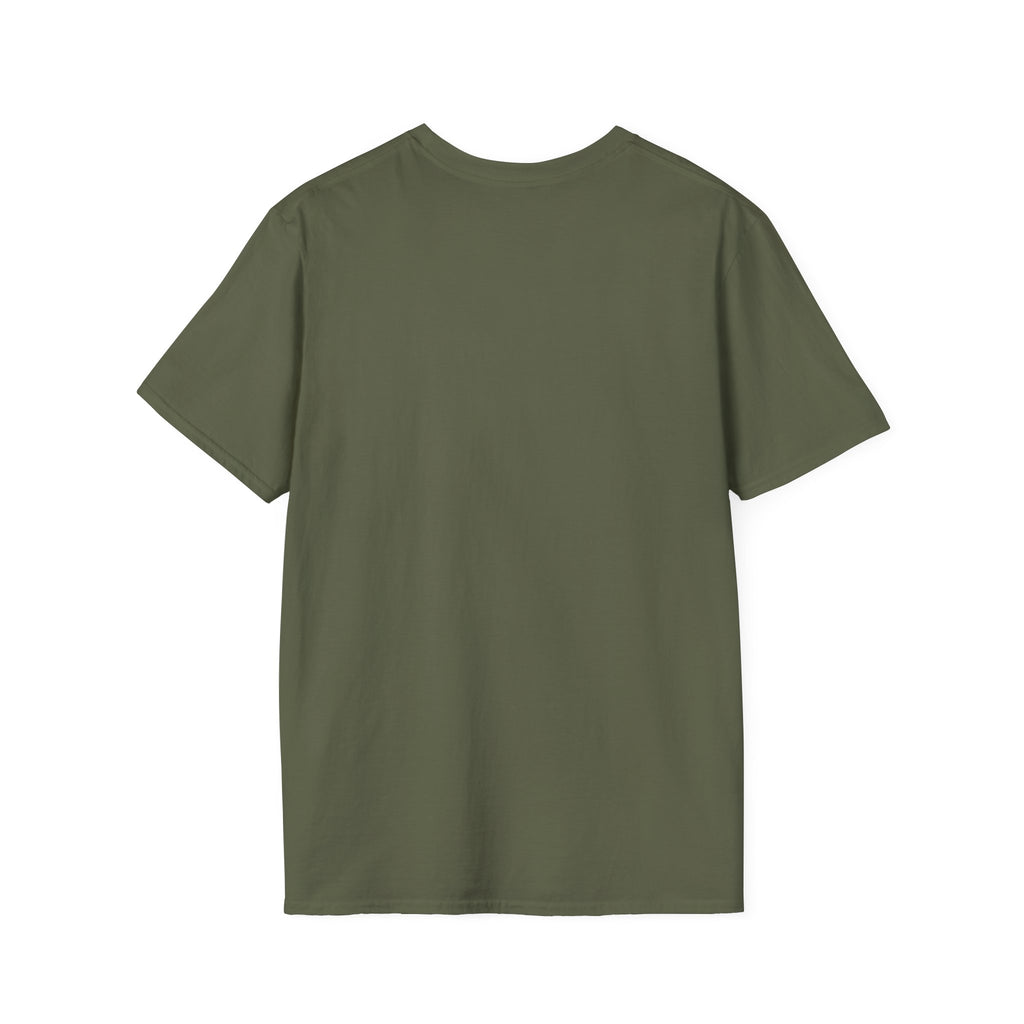 Saint Noodles Guide Us T-Shirt back view flat lay in military green, showing a plain back with no graphic.