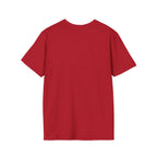 Let Go Let Dog Pug T-Shirt back view on red, showing a plain unprinted back of the short-sleeve tee.