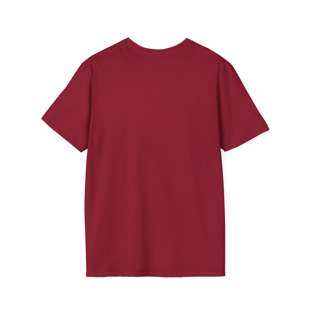 How Great Thou Bark Sight Hound T-shirt back view flat lay, cardinal red shirt showing the plain back of the unprinted shirt.
