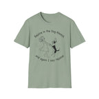 Sparse pen-and-ink illustration of a girl and a black-and-white mixed-breed Dog with a tilted halo spinning together, hand-lettered text reads 'Rejoice in the Dog Always!'