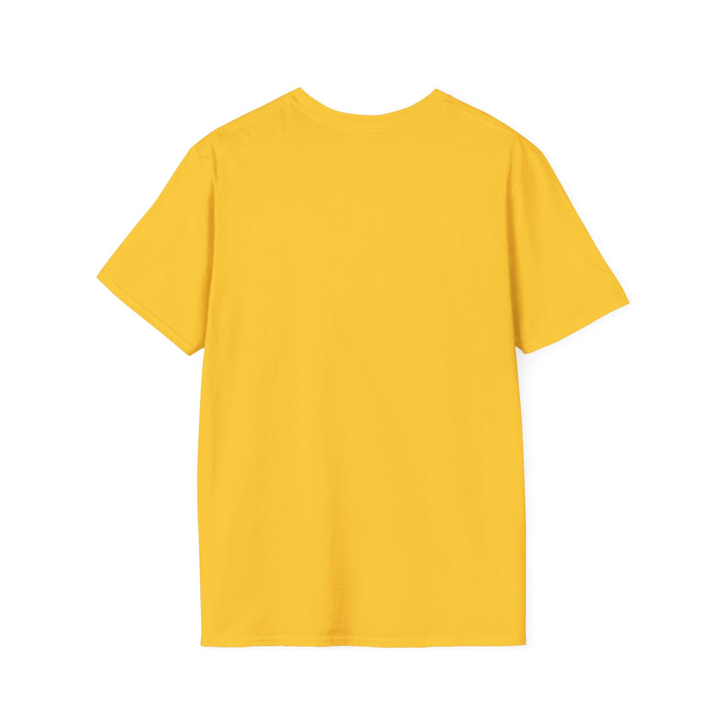 What Would Dog Do T-Shirt plain back view on yellow shirt showing the unprinted reverse side with crossed dog-bone detail visible at bottom.