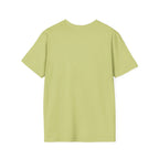 Let Go Let Dog Pug T-Shirt back view on sage green, showing a plain unprinted back of the short-sleeve tee.