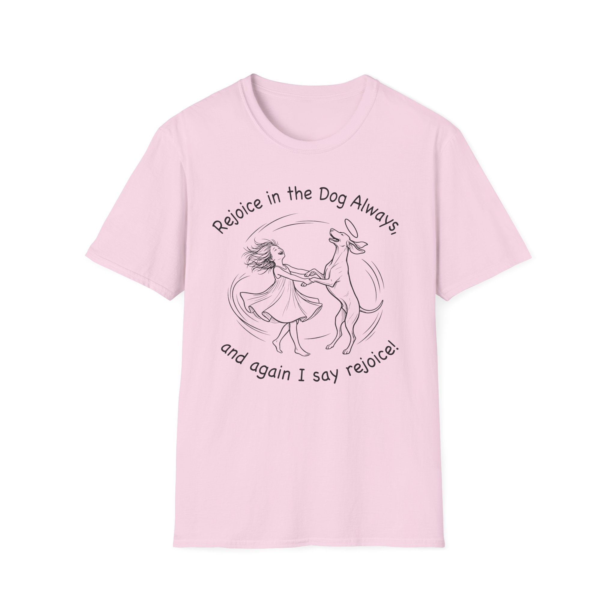 Sparse pen-and-ink illustration of a girl and a sleek Vizsla spinning together, his elegant outline and long ears flying outward in motion