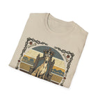 For the Love of Dog Whippet T-Shirt folded view in natural/cream showing the crowned whippet on throne graphic with thorn and bone border.