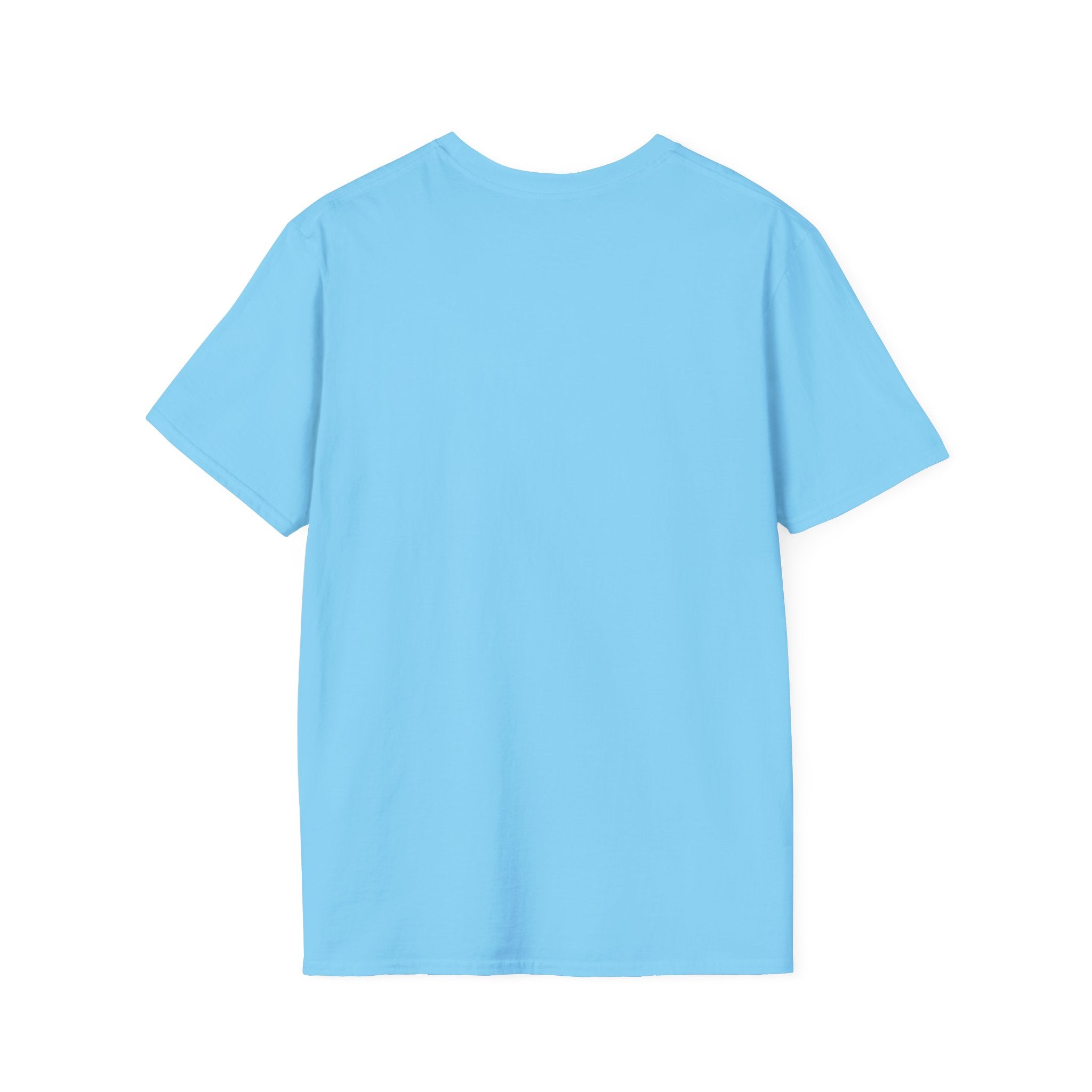 Dogma House Logo Light T-Shirt back view in sky blue, showing a plain unprinted reverse side of the crew-neck tee.
