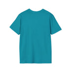 Creation of Adam T-Shirt back view flat lay in tropical teal, showing a plain back with no graphic.