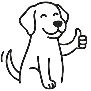 Circular logo with a dog giving a thumbs up and 'Dogma House' text on a beige background

