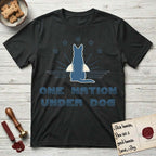 One Nation Under Dog T-Shirt flat lay in Black, featuring a minimalist design with a Dog silhouette over a radiating sunburst, five stars, and bold "One Nation Under Dog" typography.
