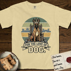 For the Love of Dog Belgian Malinois T-Shirt flat lay in Butter, featuring a vintage badge of a crowned Belgian Malinois seated on a throne.