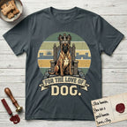 For the Love of Dog Belgian Malinois T-Shirt flat lay in Dark Heather Grey, featuring a vintage badge of a crowned Belgian Malinois seated on a throne.