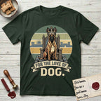 For the Love of Dog Belgian Malinois T-Shirt flat lay in Forest Green, featuring a vintage badge of a crowned Belgian Malinois seated on a throne.