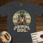 For the Love of Dog Belgian Malinois T-Shirt flat lay in Graphite, featuring a vintage badge of a crowned Belgian Malinois seated on a throne.