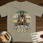 For the Love of Dog Belgian Malinois T-Shirt flat lay in Khaki, featuring a vintage badge of a crowned Belgian Malinois seated on a throne.