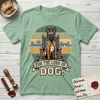 For the Love of Dog Belgian Malinois T-Shirt flat lay in Mint Green, featuring a vintage badge of a crowned Belgian Malinois seated on a throne.