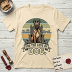 For the Love of Dog Belgian Malinois T-Shirt flat lay in Natural, featuring a vintage badge of a crowned Belgian Malinois seated on a throne.