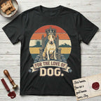 For the Love of Dog Bull Terrier T-Shirt flat lay in Black, featuring a vintage badge of a crowned Bull Terrier seated on a throne.