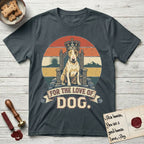 For the Love of Dog Bull Terrier T-Shirt flat lay in Dark Heather Grey, featuring a vintage badge of a crowned Bull Terrier seated on a throne.