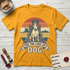 For the Love of Dog Bull Terrier T-Shirt flat lay in Gold, featuring a vintage badge of a crowned Bull Terrier seated on a throne.