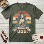 For the Love of Dog Bull Terrier T-Shirt flat lay in Heather Military Green, featuring a vintage badge of a crowned Bull Terrier seated on a throne.