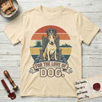 For the Love of Dog Bull Terrier T-Shirt flat lay in Natural, featuring a vintage badge of a crowned Bull Terrier seated on a throne.
