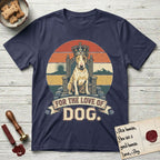 For the Love of Dog Bull Terrier T-Shirt flat lay in Navy, featuring a vintage badge of a crowned Bull Terrier seated on a throne.
