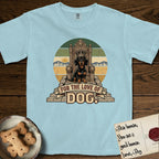 For the Love of Dog Dachshund T-Shirt flat lay in Chambray, featuring a vintage badge of a crowned Dachshund seated on a throne.