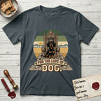 For the Love of Dog Dachshund T-Shirt flat lay in Dark Heather Grey, featuring a vintage badge of a crowned Dachshund seated on a throne.