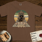 For the Love of Dog Dachshund T-Shirt flat lay in Espresso, featuring a vintage badge of a crowned Dachshund seated on a throne.