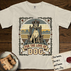 For the Love of Dog Great Dane T-Shirt flat lay in Ivory, featuring a vintage badge of a crowned Great Dane seated on a throne.