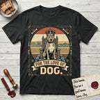 For the Love of Dog Pitbull T-Shirt flat lay in Black, featuring a vintage badge of a crowned Pitbull seated on a throne.
