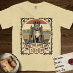 For the Love of Dog Pitbull T-Shirt flat lay in Butter, featuring a vintage badge of a crowned Pitbull seated on a throne.