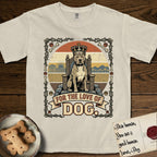 For the Love of Dog Pitbull T-Shirt flat lay in Ivory, featuring a vintage badge of a crowned Pitbull seated on a throne.