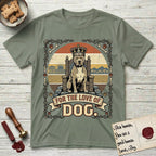 For the Love of Dog Pitbull T-Shirt flat lay in Sage, featuring a vintage badge of a crowned Pitbull seated on a throne.