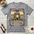 For the Love of Dog Pitbull T-Shirt flat lay in Sport Grey, featuring a vintage badge of a crowned Pitbull seated on a throne.