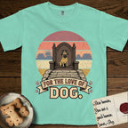 For the Love of Dog Pug T-Shirt flat lay in Island Reef, featuring a vintage badge of a crowned Pug seated on a throne.