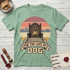 For the Love of Dog Pug T-Shirt flat lay in Mint Green, featuring a vintage badge of a crowned Pug seated on a throne.