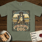For the Love of Dog Whippet T-Shirt flat lay in Sage, featuring a vintage badge of a crowned Whippet seated on a throne.