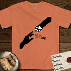 Let Go and Let Dog Paw T-Shirt flat lay in Melon, featuring a minimalist silhouette of a human hand and a Dog paw reaching toward each other, almost touching.