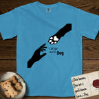 Let Go and Let Dog Paw T-Shirt flat lay in Royal Caribe, featuring a minimalist silhouette of a human hand and a Dog paw reaching toward each other, almost touching.